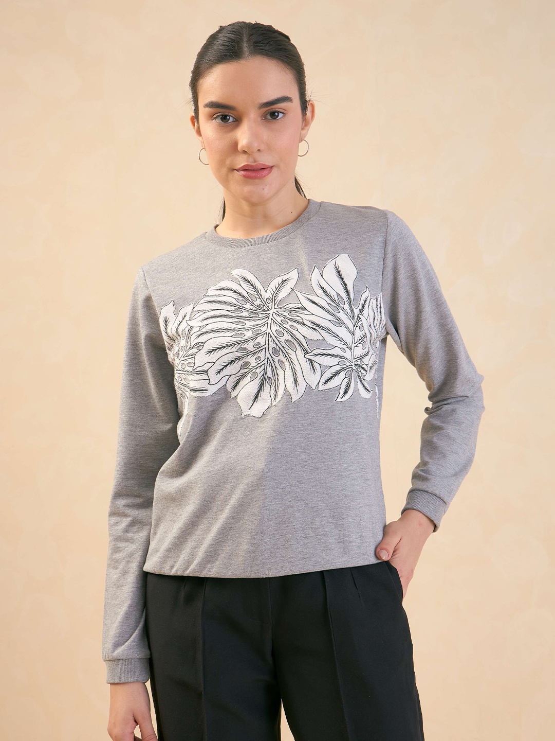 

SALT ATTIRE Floral Printed Cotton Pullover Sweatshirt, Grey