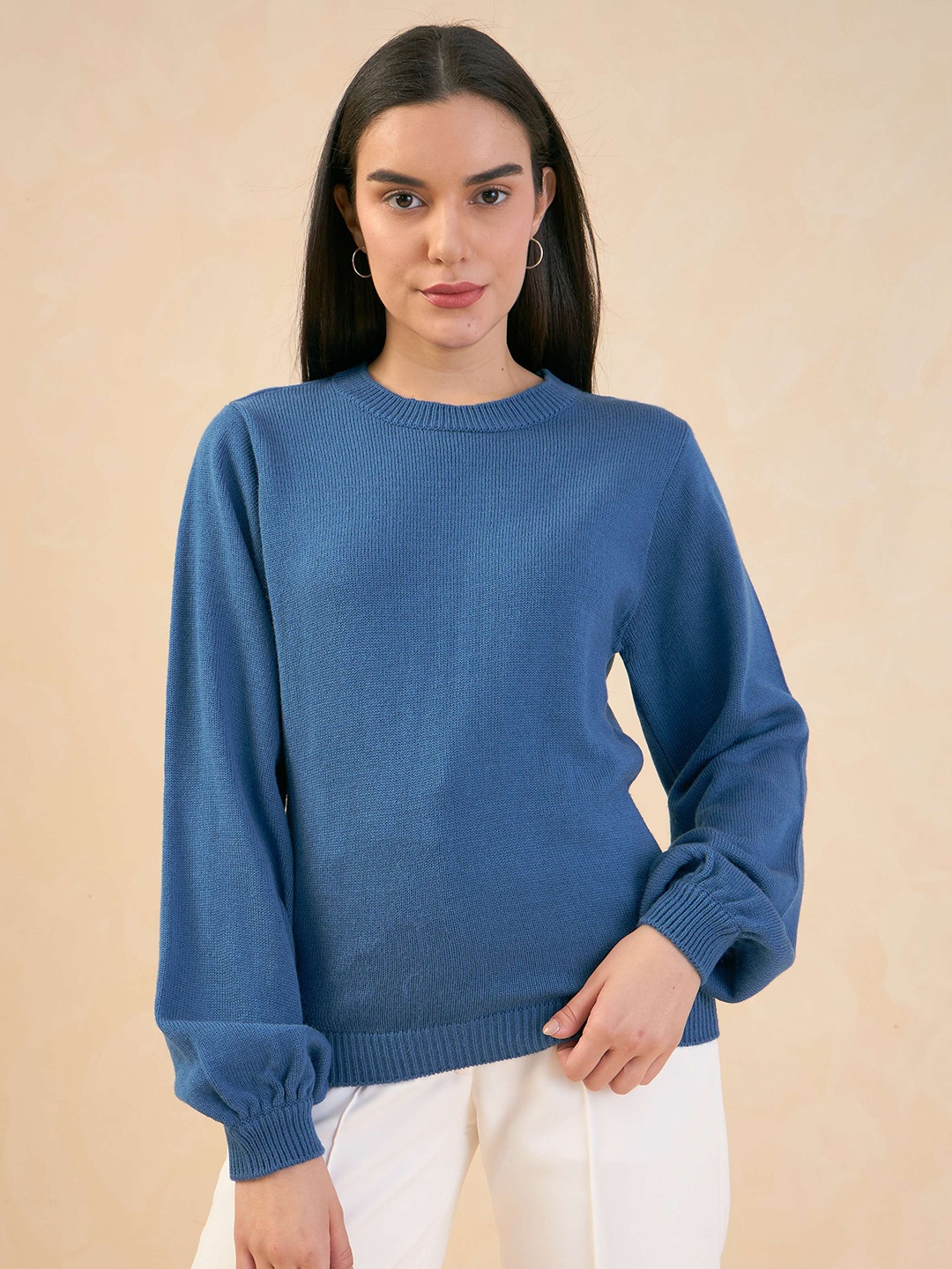 

SALT ATTIRE Round Neck Pullover Sweater, Blue