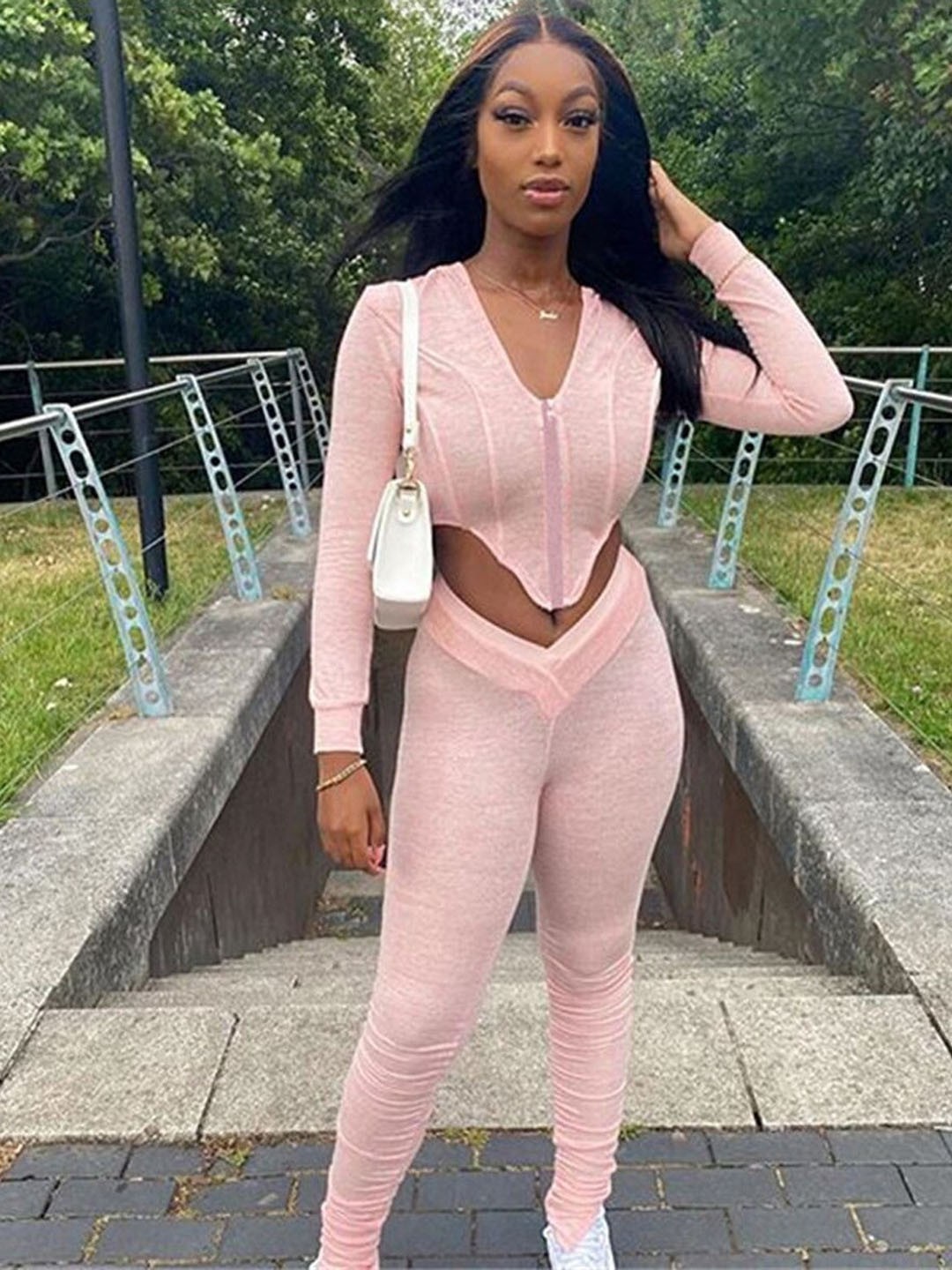 

StyleCast Pink V-Neck Crop Top With Leggings