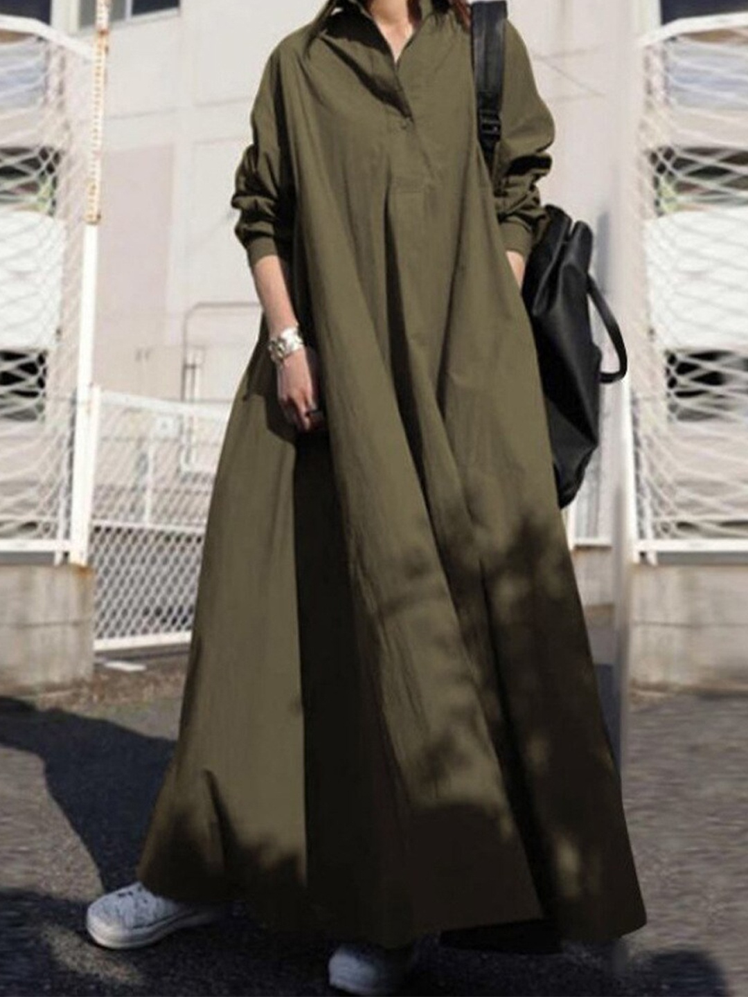 

StyleCast Green Cuffed Sleeves Shirt Dress