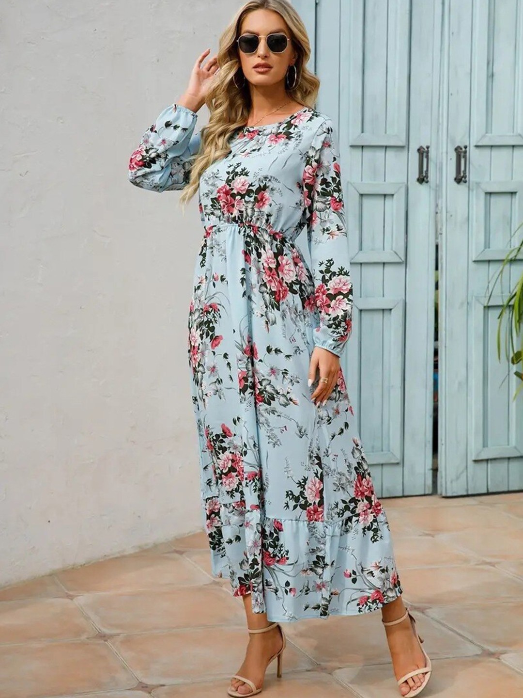 

StyleCast Blue Floral Printed Flounce Fit & Flare Dress