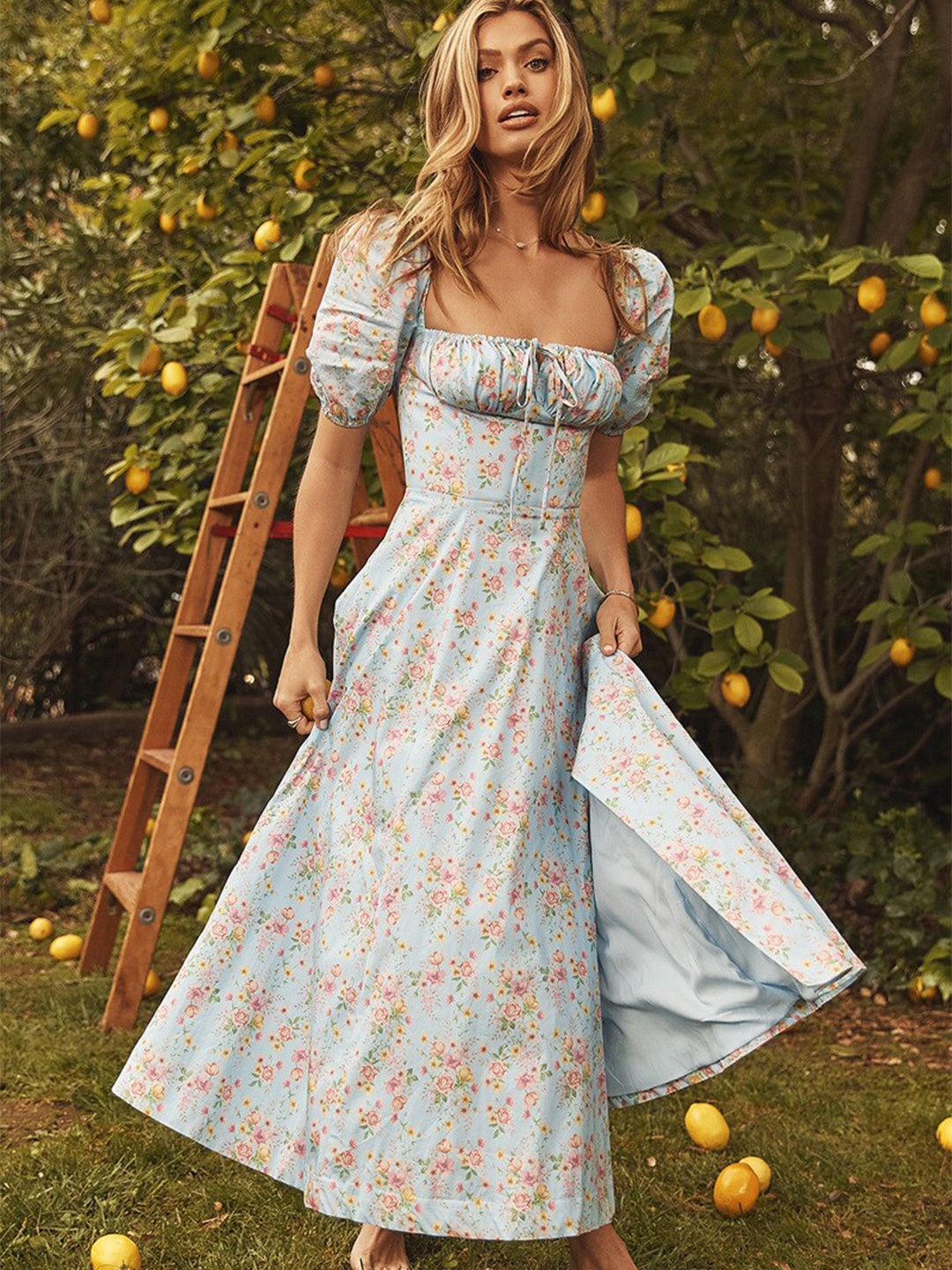 

StyleCast Blue Floral Printed Fit & Flare Maxi Dress