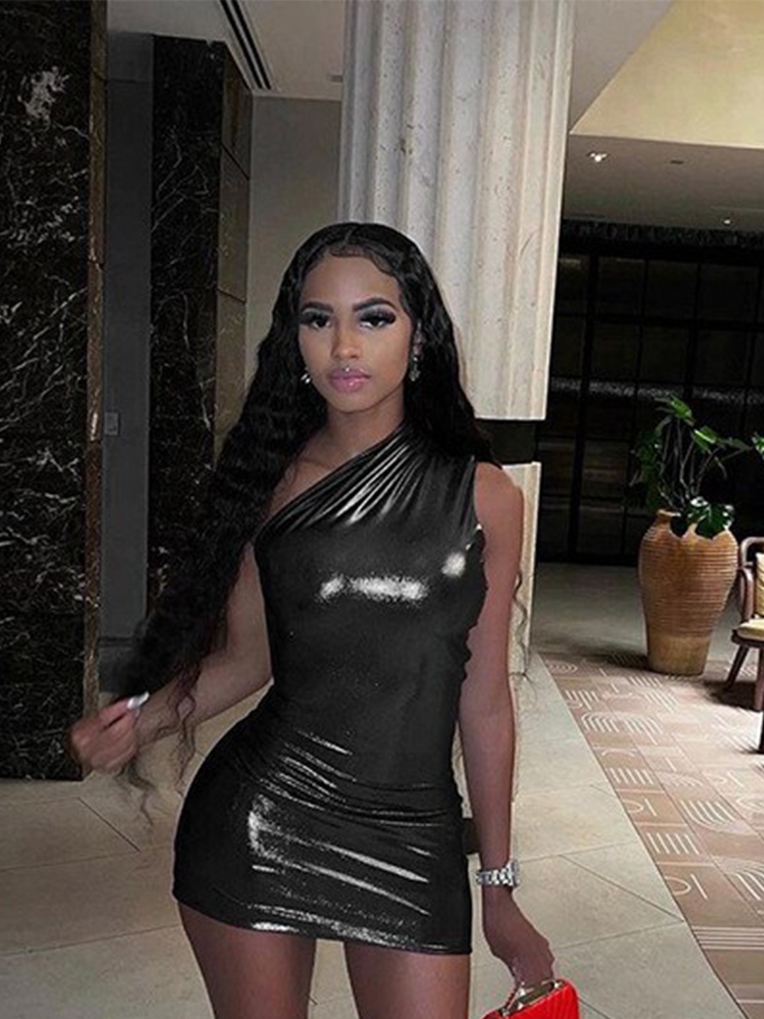 

StyleCast One ShoulderSleeveless Bodycon Dress, Black