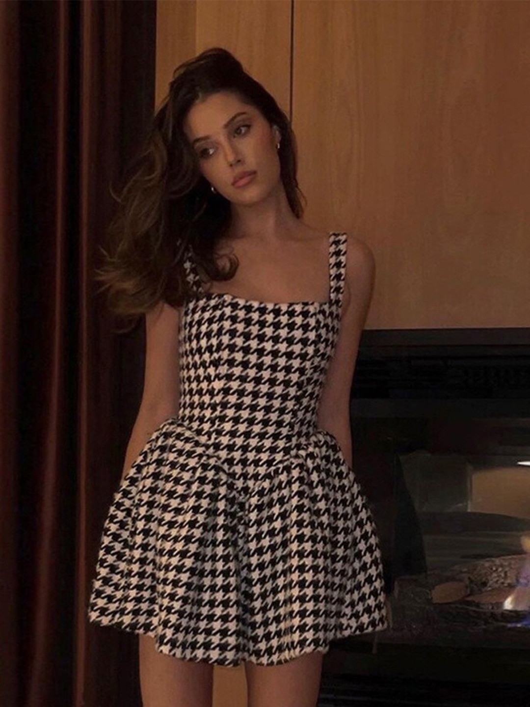 

StyleCast Black & White Checked Gathered Fit & Flare Dress