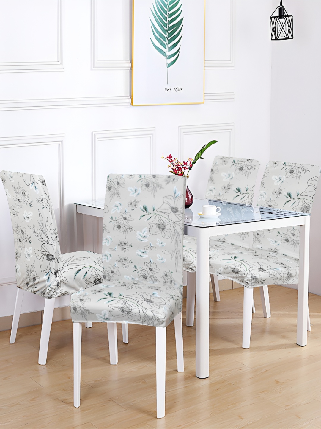 

hargunz Grey & Black 4 Pieces Floral Printed Breathable Chair Covers