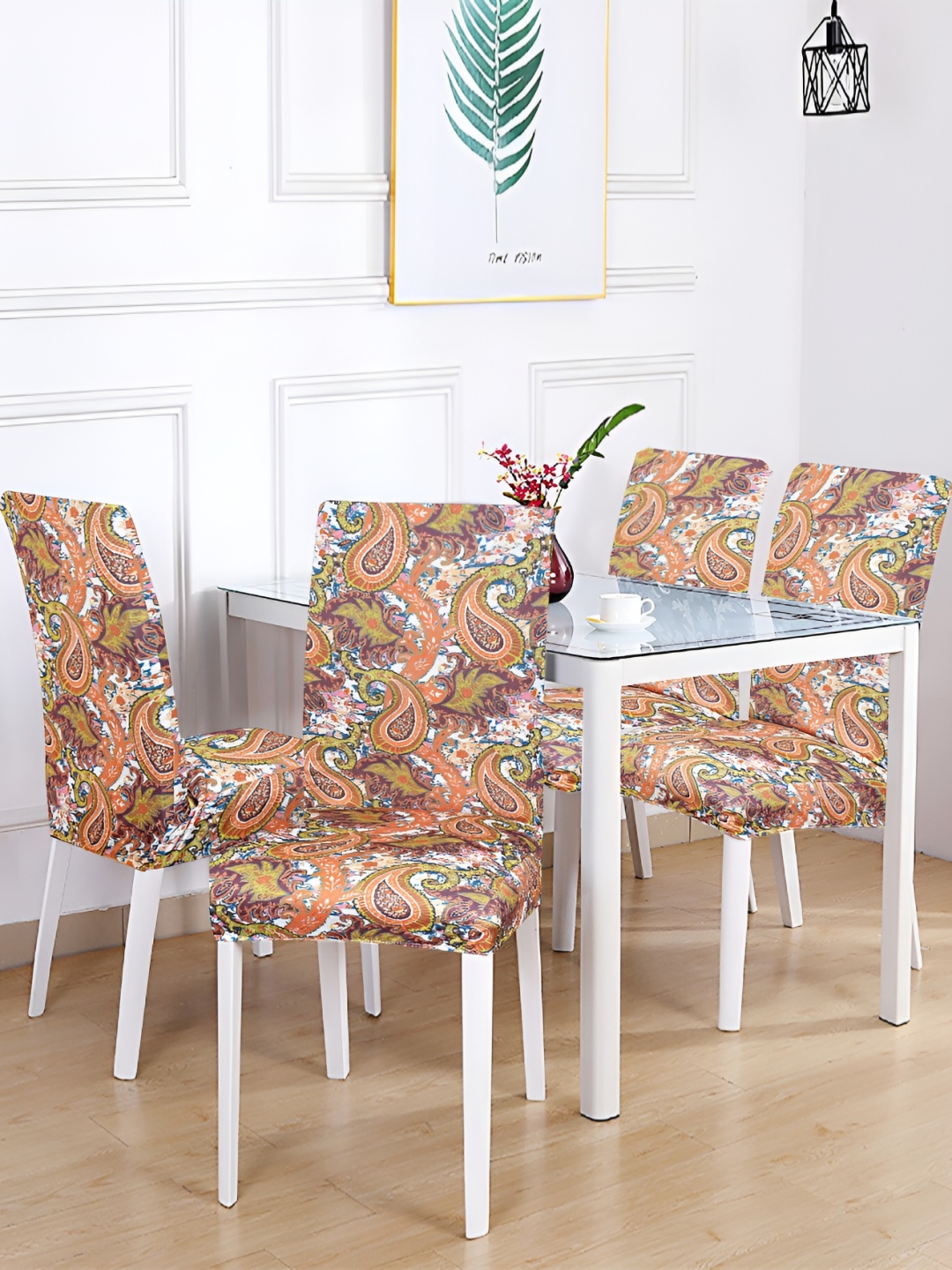 

hargunz White & Orange-Coloured 4 Pieces Floral Printed Chair Cover