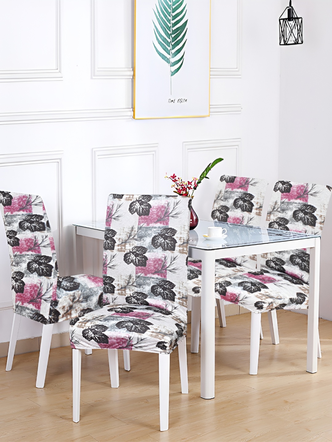 

hargunz White & Black 4 Pieces Floral Printed Breathable Chair Covers