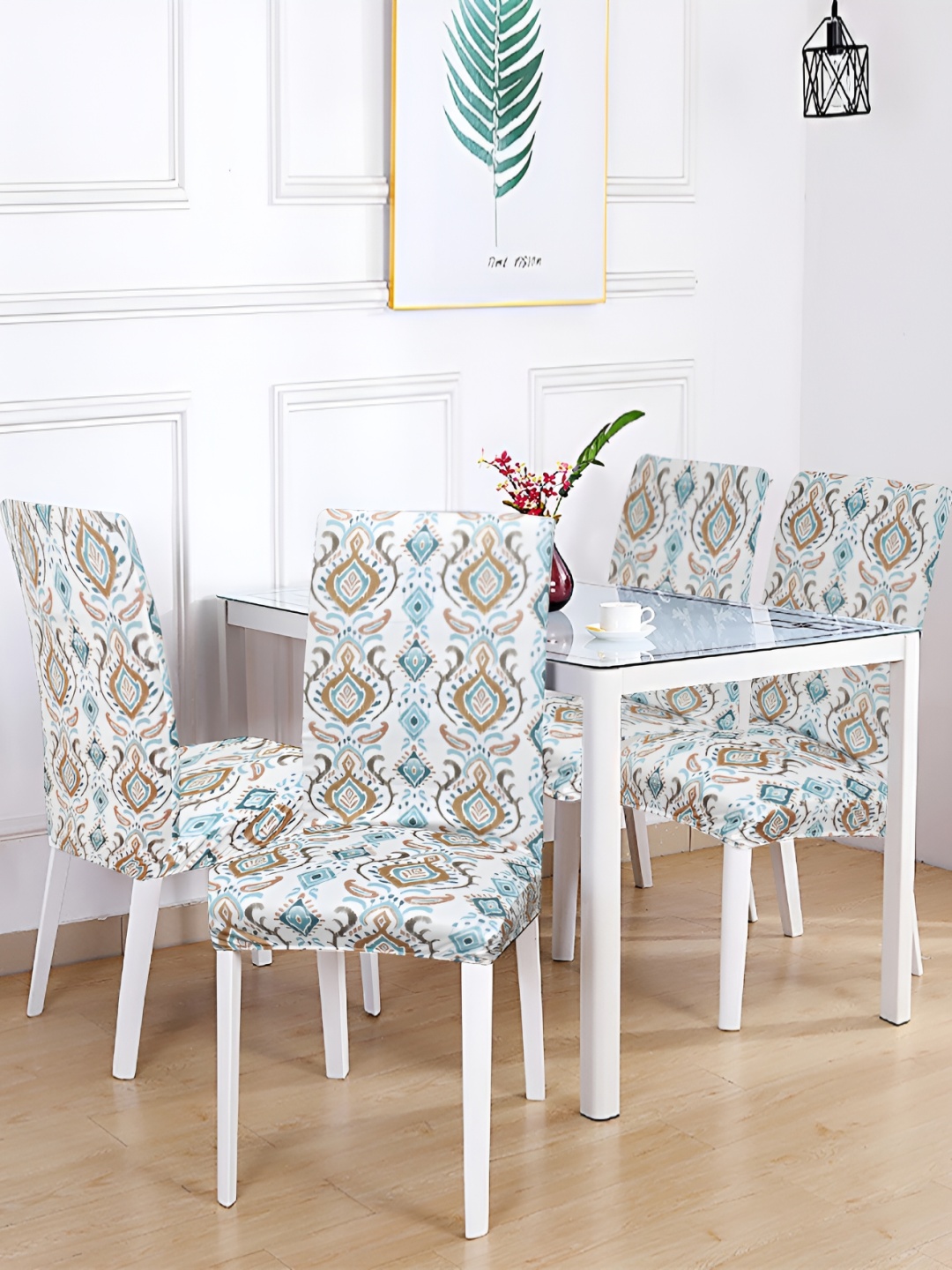 

hargunz White & Blue 4 Pieces Floral Printed Breathable Chair Covers