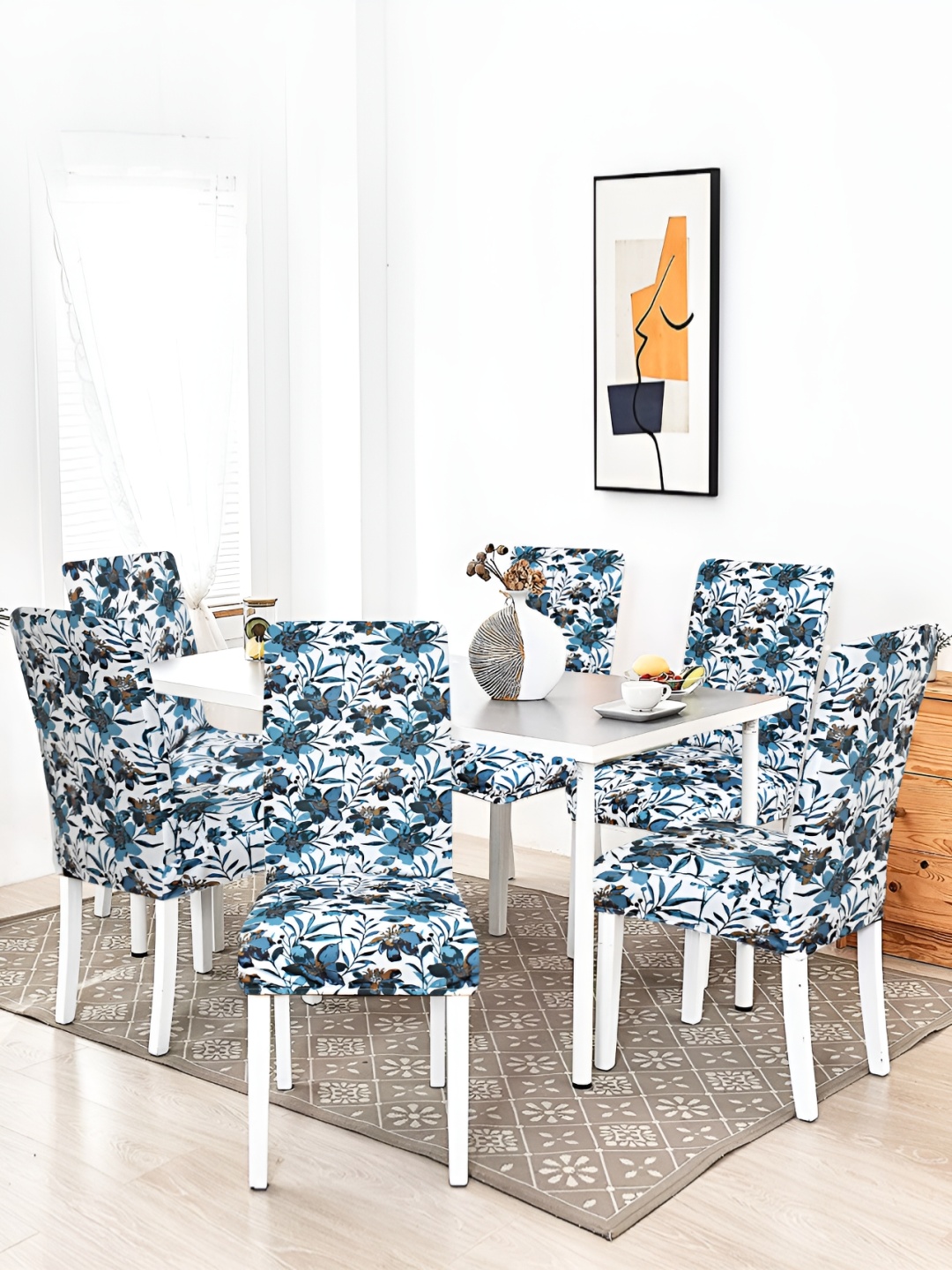 

hargunz White & Blue 6 Pieces Floral Printed Breathable Chair Covers