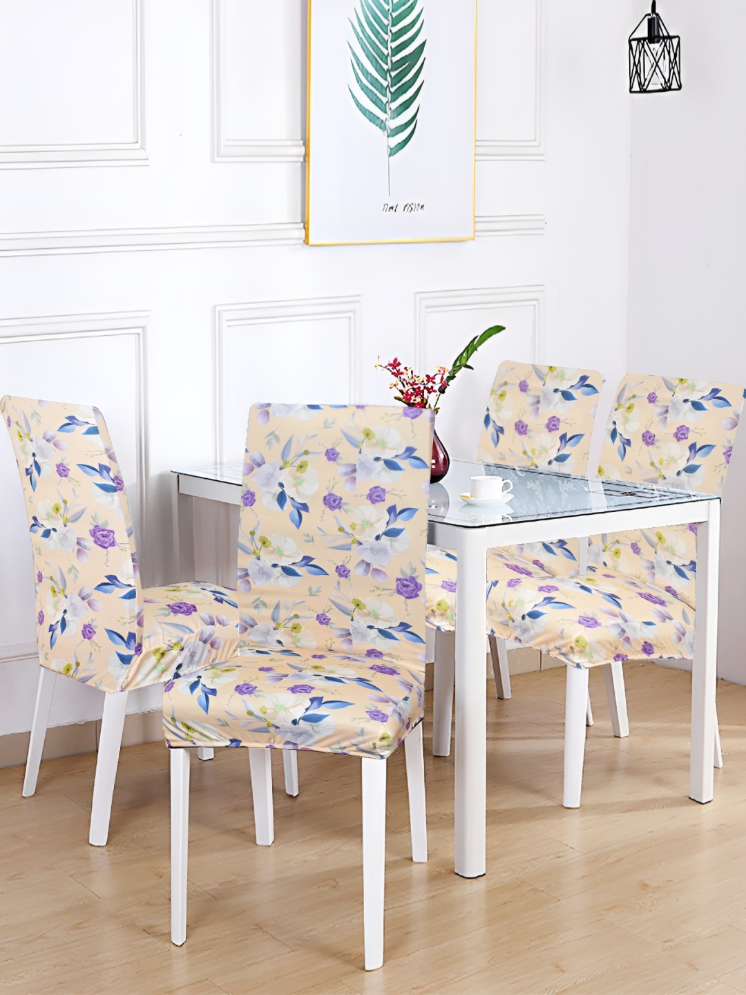 

hargunz Beige & Blue 4 Pieces Floral Printed Breathable Chair Covers