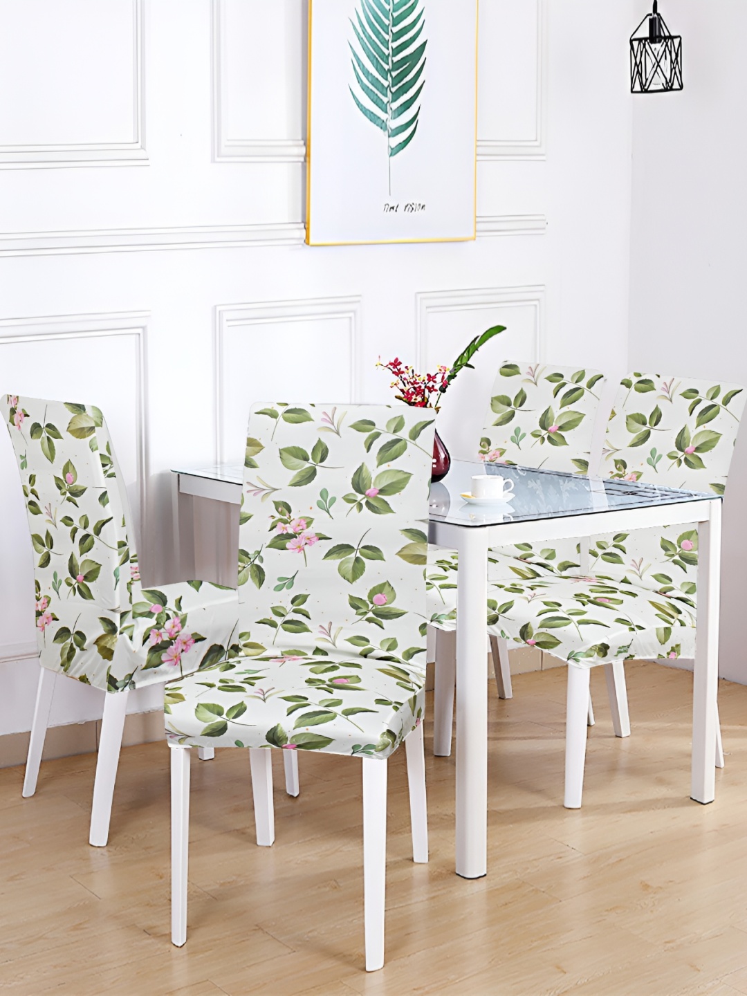 

hargunz White & Green 4 Pieces Floral Printed Breathable Chair Covers