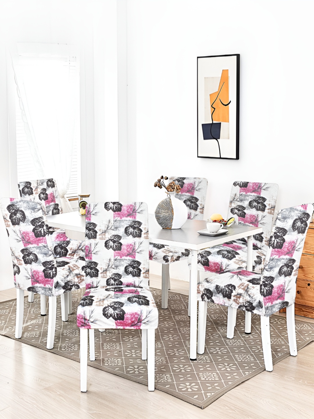

hargunz White & Black 6 Pieces Floral Printed Breathable Chair Covers