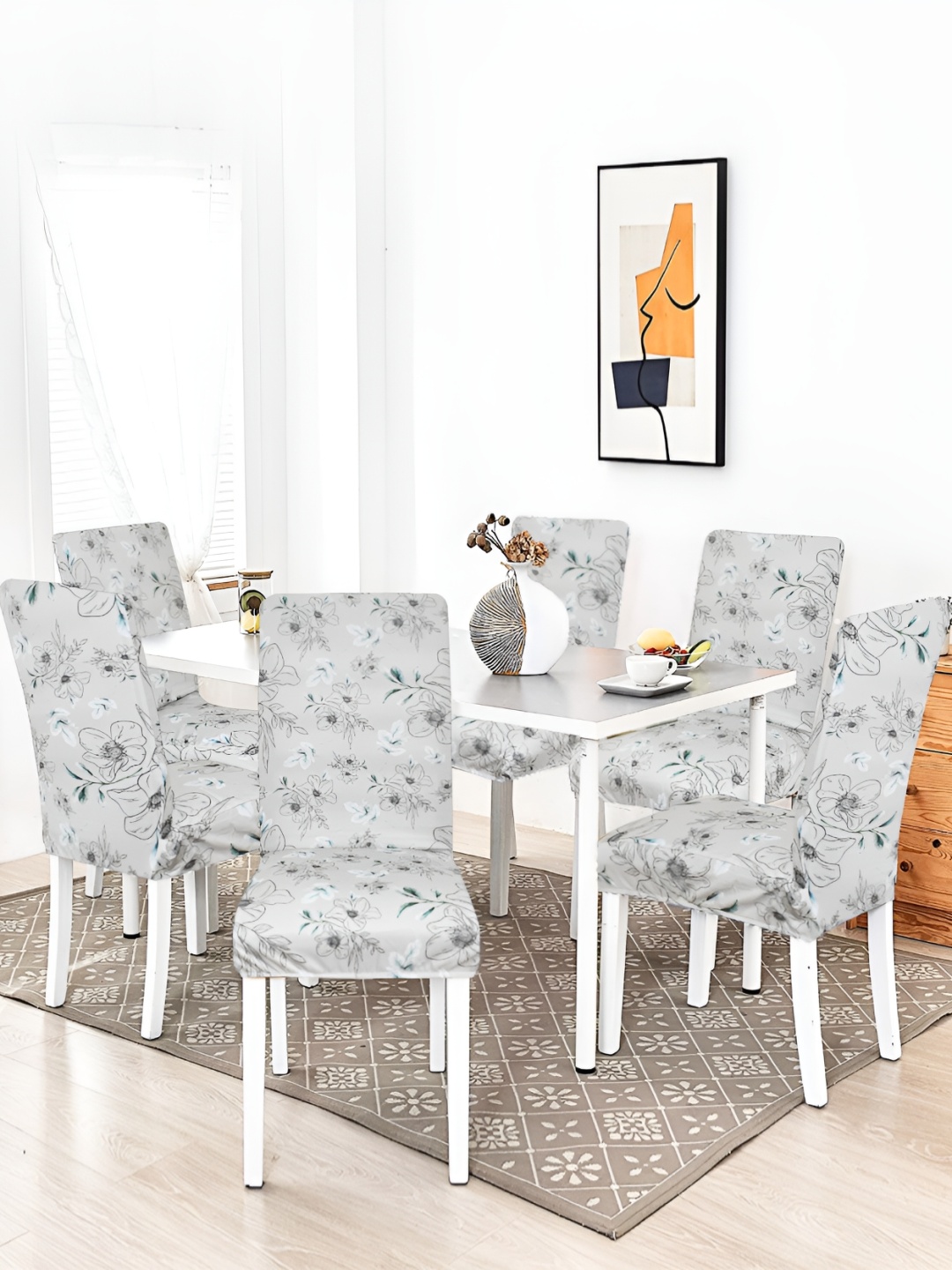 

hargunz Grey 6 Pieces Floral Printed Breathable Chair Covers