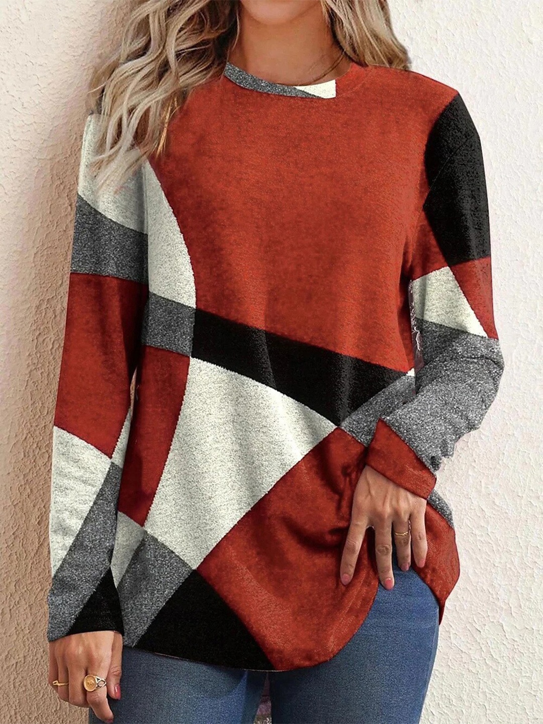 

StyleCast Red Colorblocked Long Sleeves Top, Brown