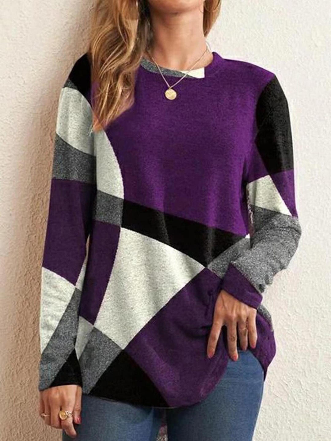 

StyleCast Purple Geometric Printed Long Sleeves Top