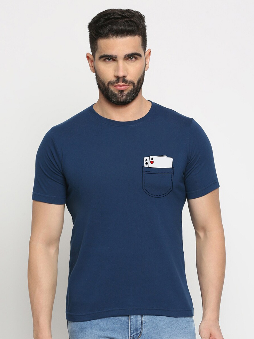 

MOD ECRU Unisex Graphic Printed Round Neck Cotton T-shirt, Blue