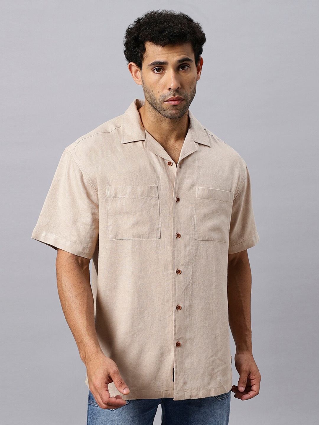 

The Roadster Lifestyle Co. Beige Relaxed Short Sleeved Casual Shirts