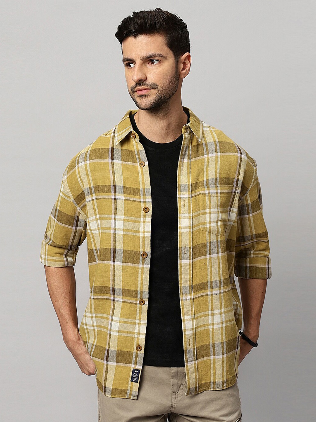 

The Roadster Lifestyle Co. Checked Relaxed Cotton Casual Shirt, Khaki