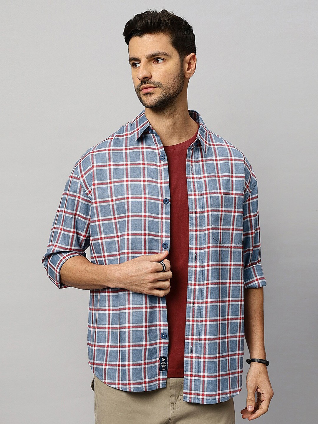 

The Roadster Lifestyle Co. Grey Relaxed Checked Pure Cotton Shirt