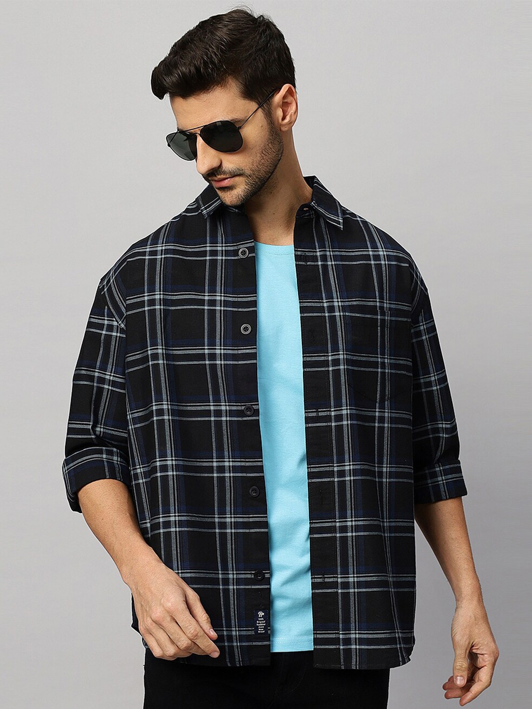 

The Roadster Lifestyle Co. Checked Relaxed Cotton Casual Shirt, Black