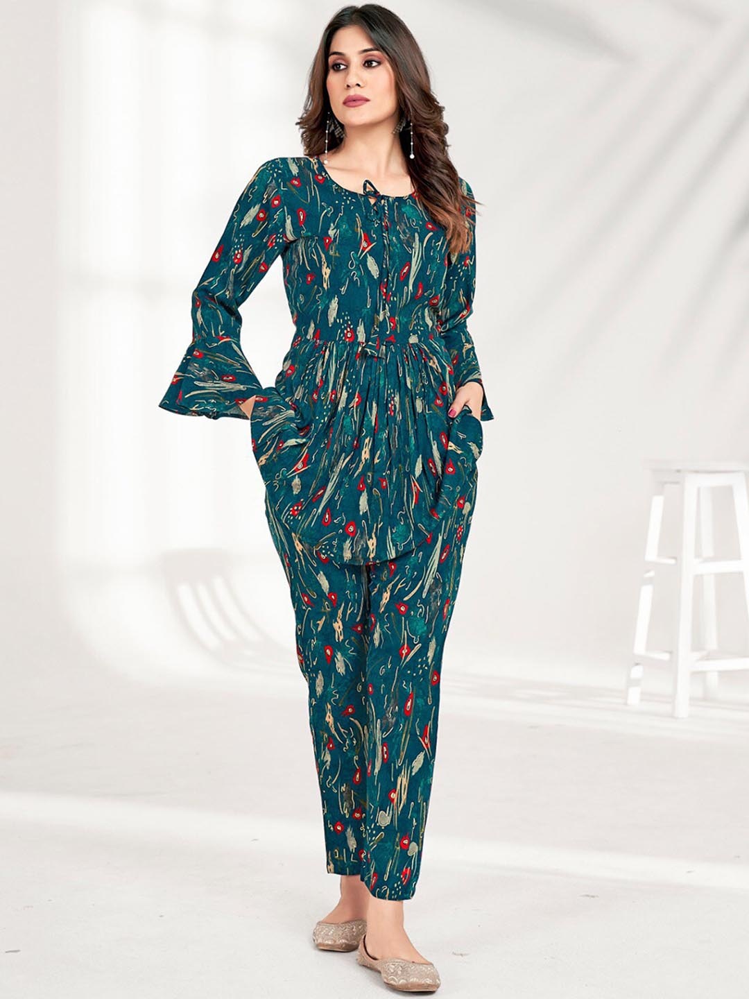 

KALINI Floral Printed Tunic With Trouser Co-Ords, Teal
