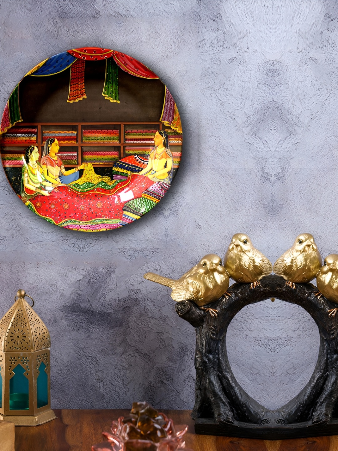 

JIKRAA Red Painted Ceramic Wall Plate Decor