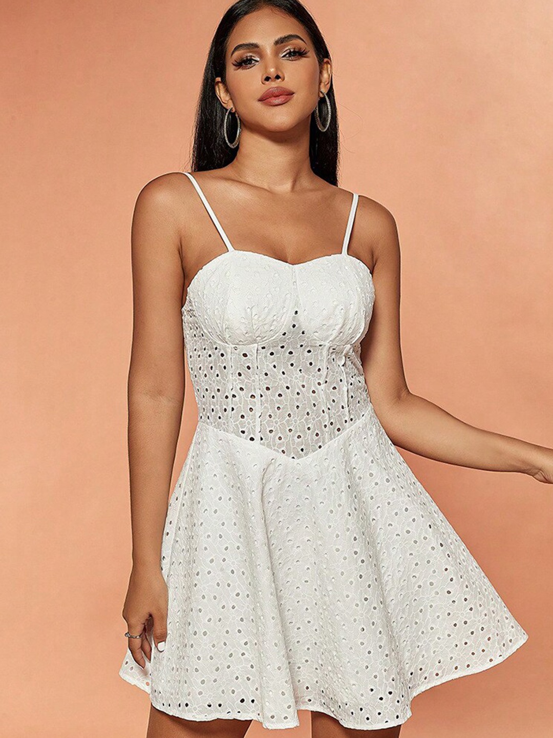 

StyleCast White Self Design Schiffli Fit & Flare Dress