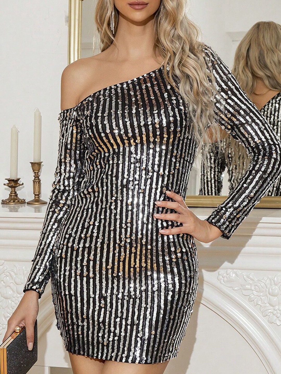 

StyleCast Silver-Toned Embellished One Shoulder Bodycon Dress