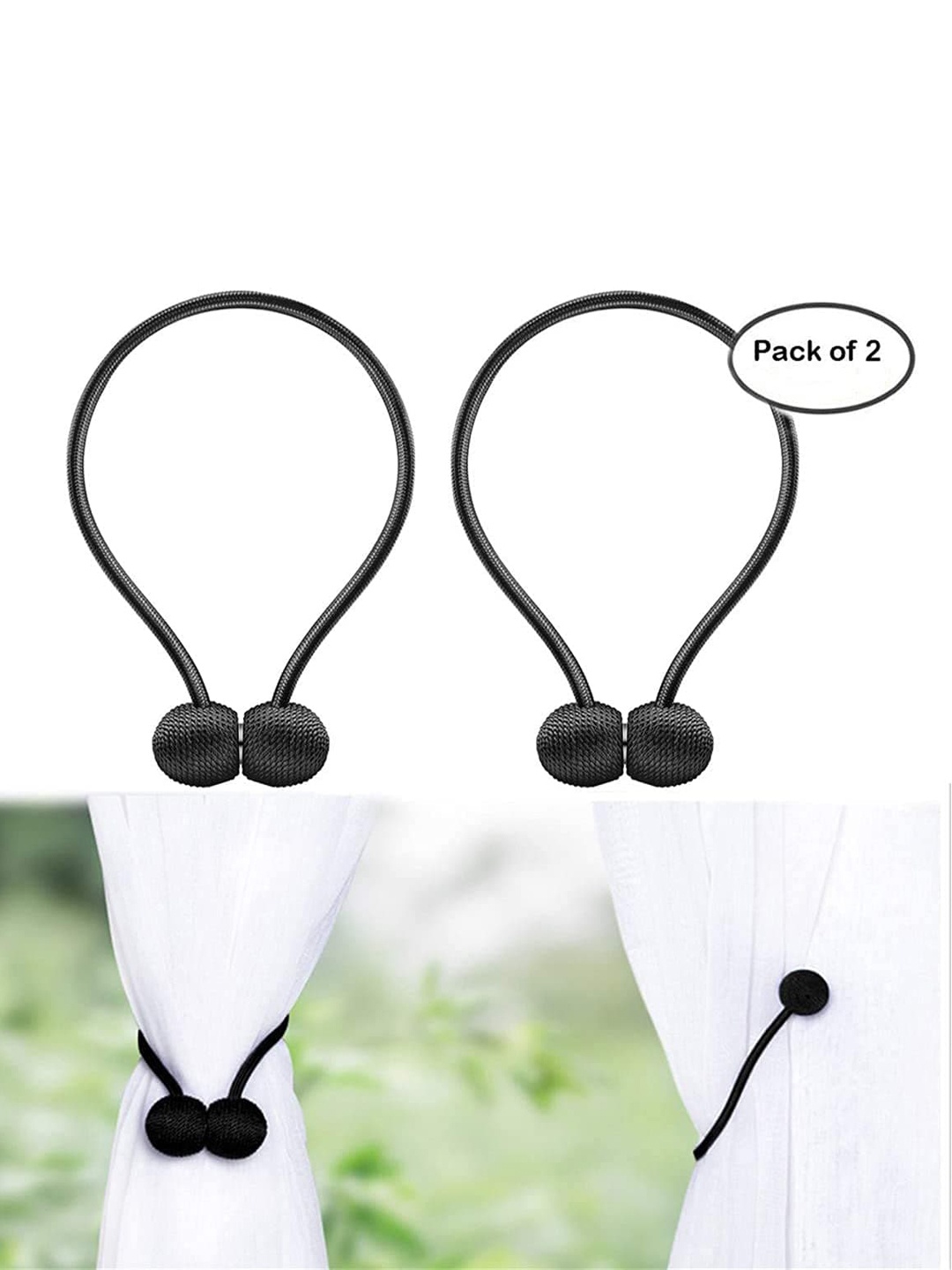 

HomeCloud 2 Pieces Black Magnetic Curtain Tiebacks