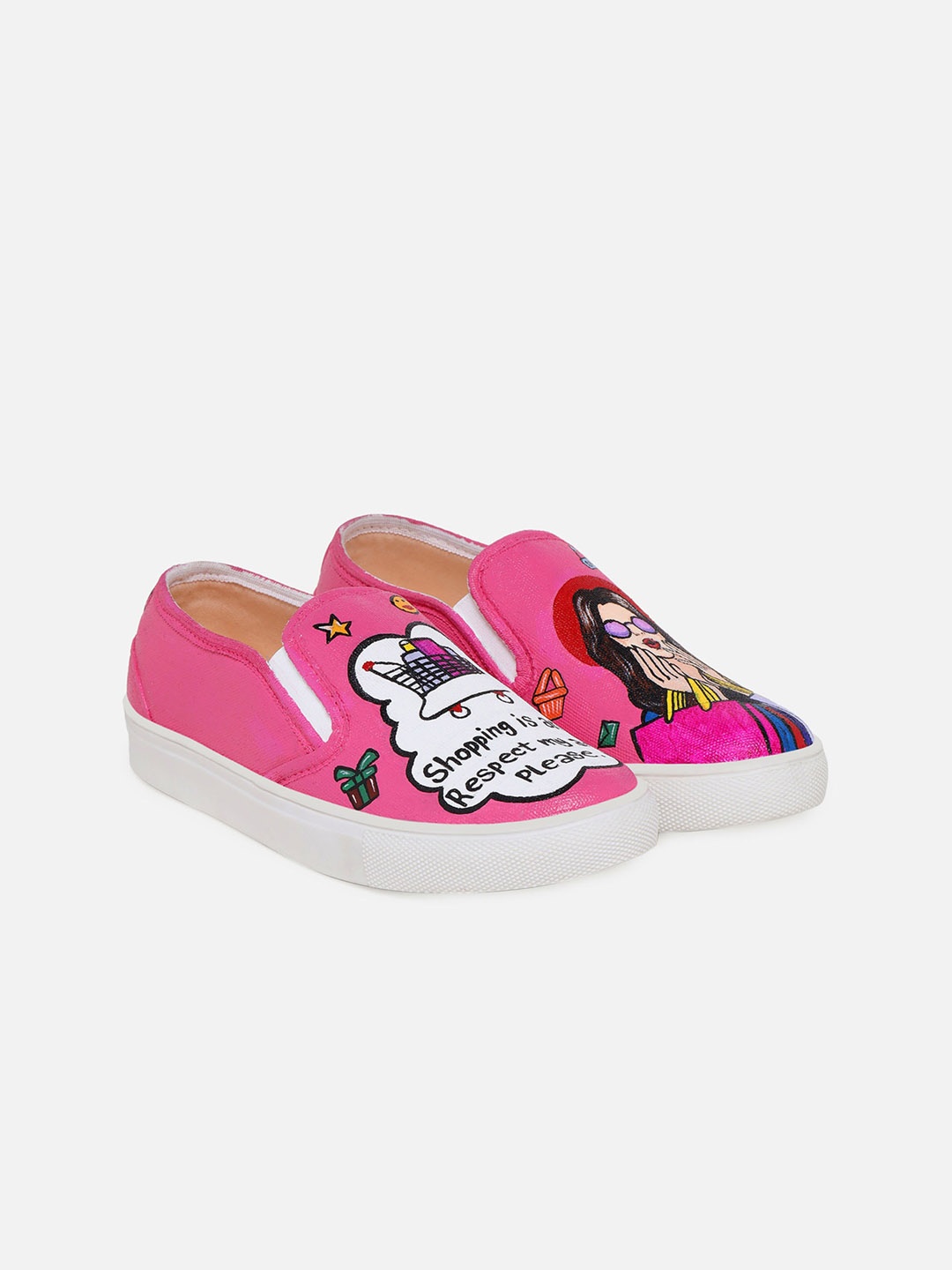 

THE QUIRKY NAARI Women Shopaholic Canvas Memory Foam Insole Slip-On Sneakers, Pink
