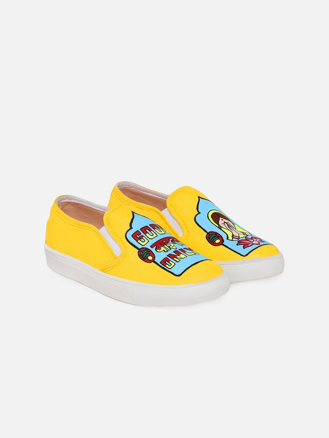 

THE QUIRKY NAARI Women Printed Slip-On Sneakers, Yellow