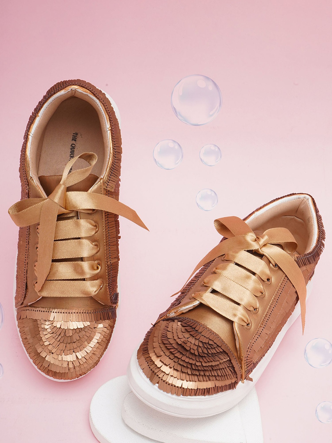 

THE QUIRKY NAARI Women Western - Embellished Lace-Up Sneakers, Copper