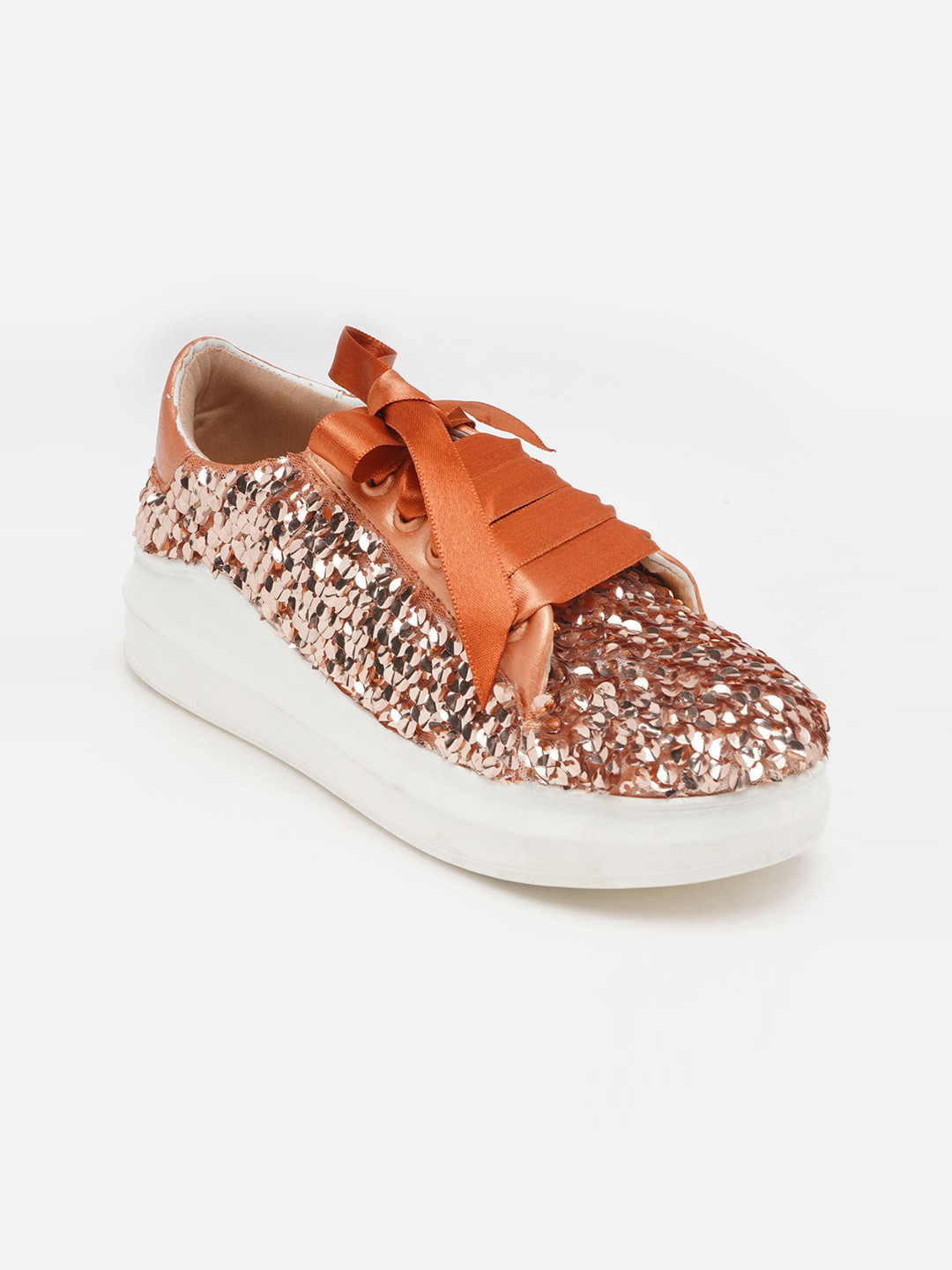 

THE QUIRKY NAARI Women Western - Embellished Lace-Up Sneakers, Copper
