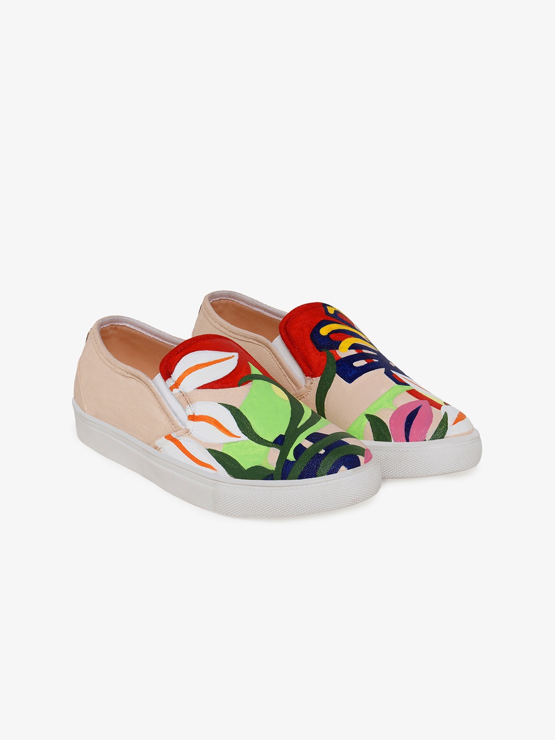 

THE QUIRKY NAARI Women Abstract Floral Printed Canvas Memory Foam Insole Slip-On Sneakers, Pink