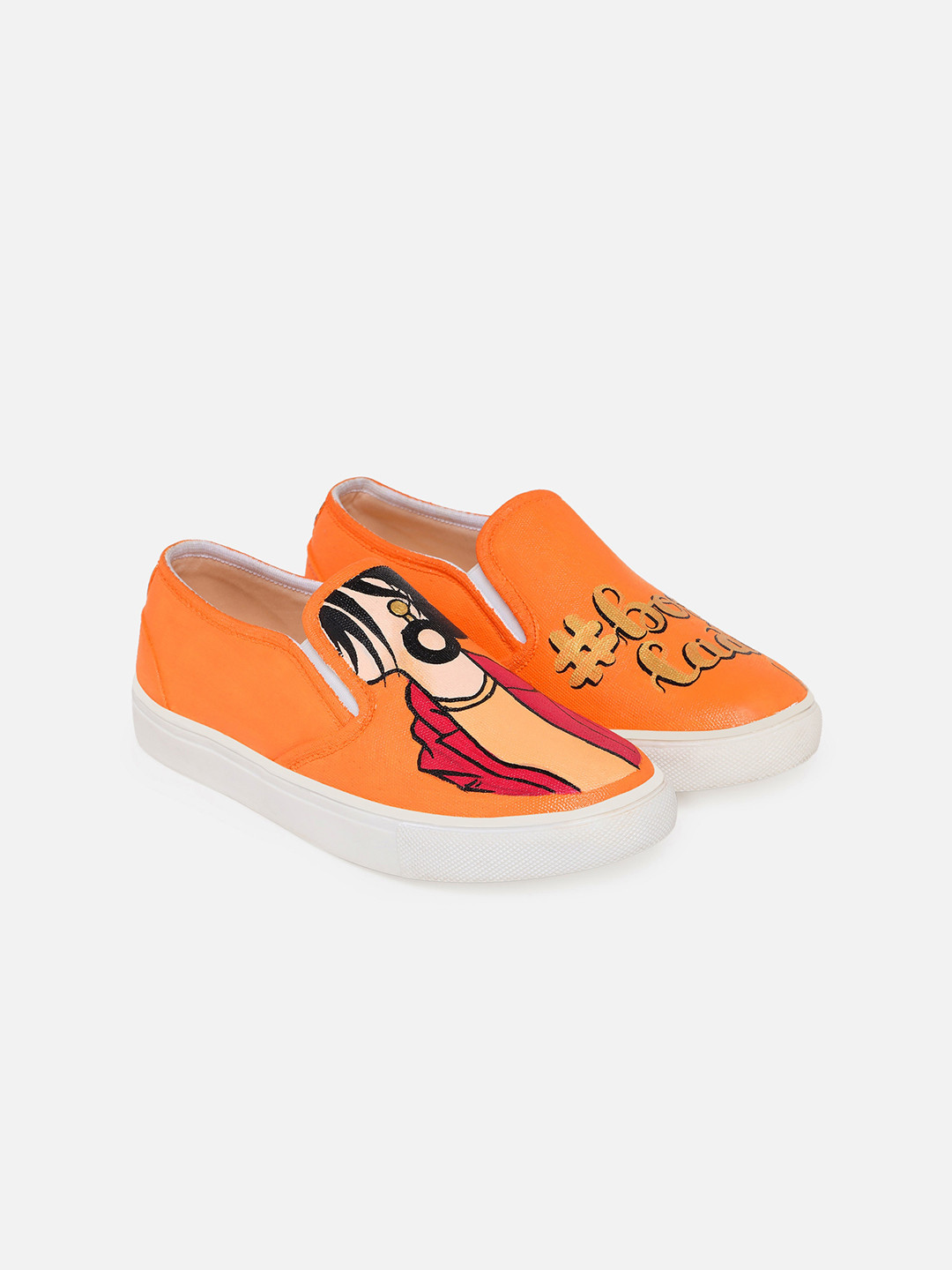 

THE QUIRKY NAARI Women Boss Lady Canvas Memory Foam Insole Slip-On Sneakers, Orange