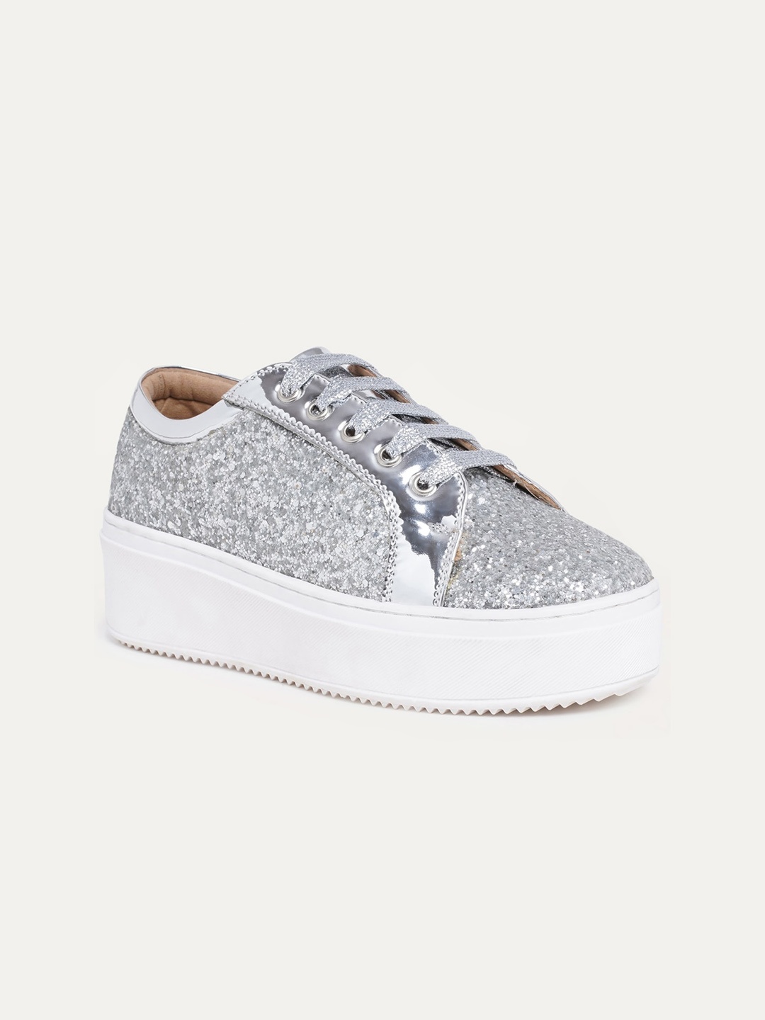 

THE QUIRKY NAARI Women Glitterati Memory Foam Insole Flatforms Sneakers, Silver