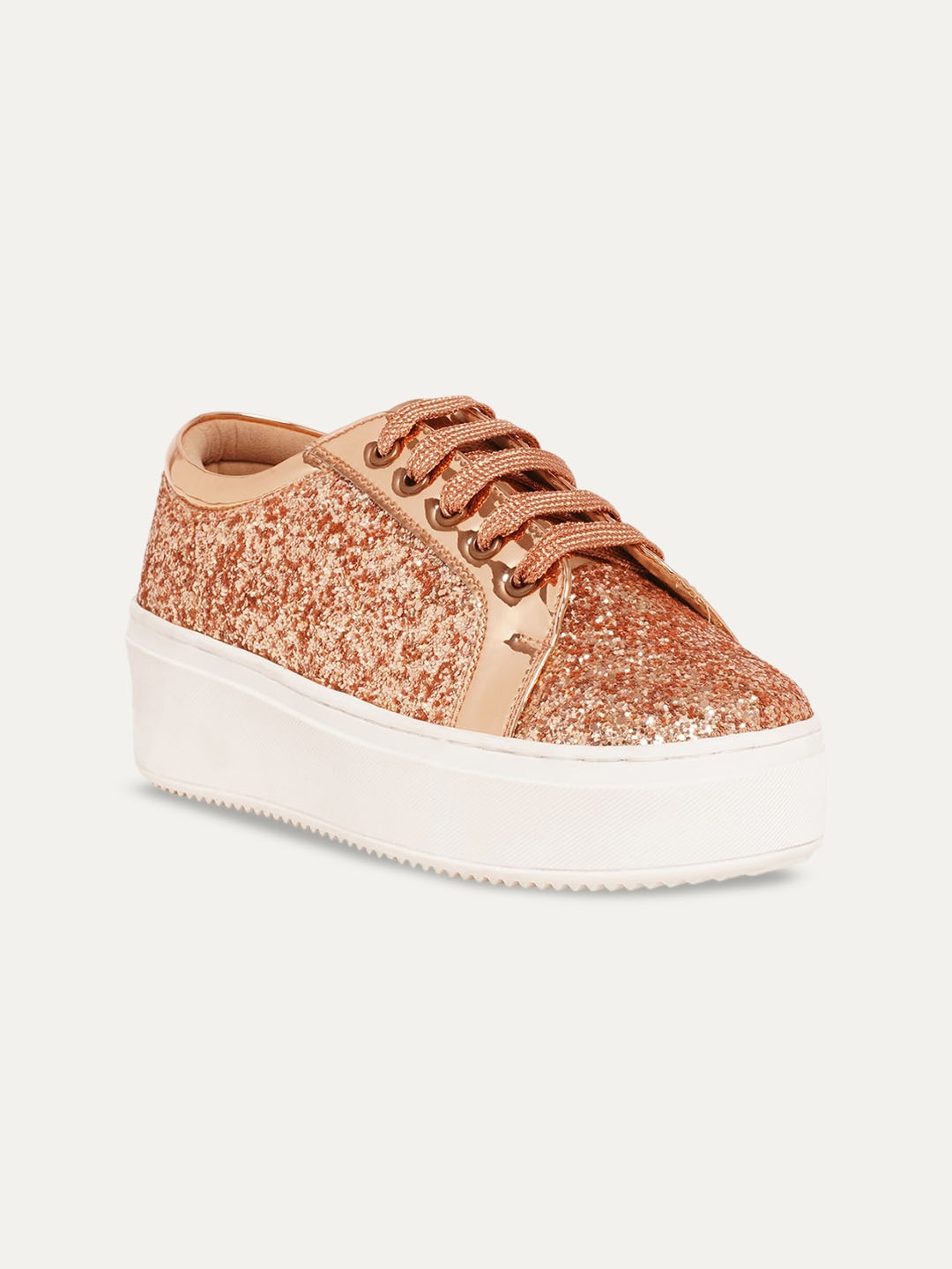 

THE QUIRKY NAARI Women Glitterati Memory Foam Insole Flatforms Sneakers, Rose gold