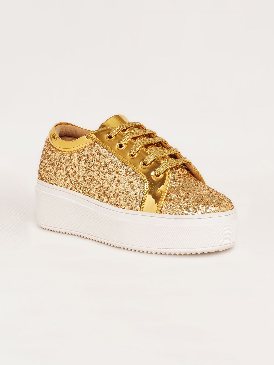 

THE QUIRKY NAARI Women Western - Embellished Lace-Up Sneakers, Gold