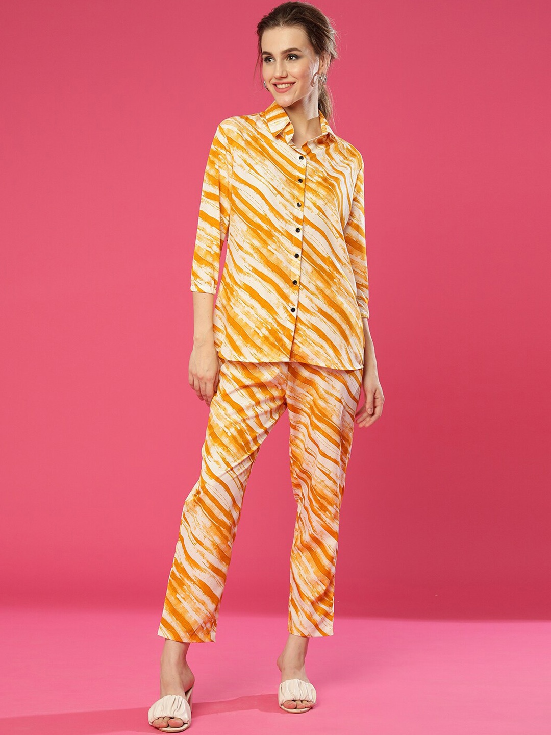 

KALINI Abstract Printed Shirt With Trouser, Yellow