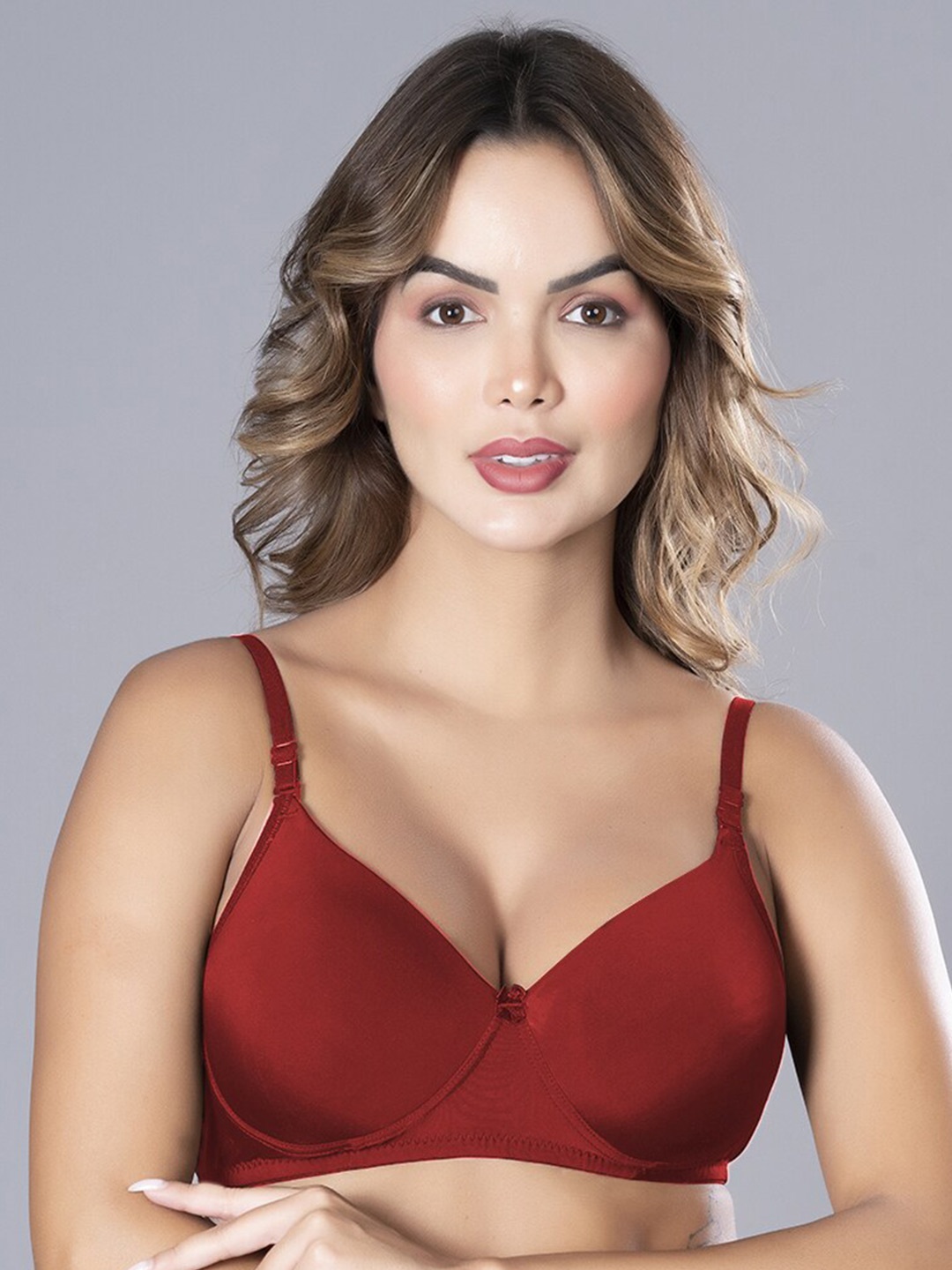 

NIGHTHOPE Full Coverage Underwired Lightly Padded Everyday Bra With All Day Comfort, Maroon