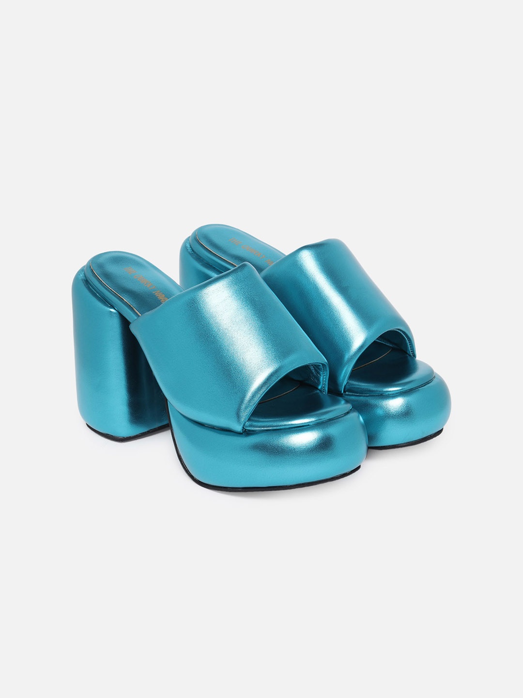 

THE QUIRKY NAARI Metallic Chunk Party Platform Mules, Teal