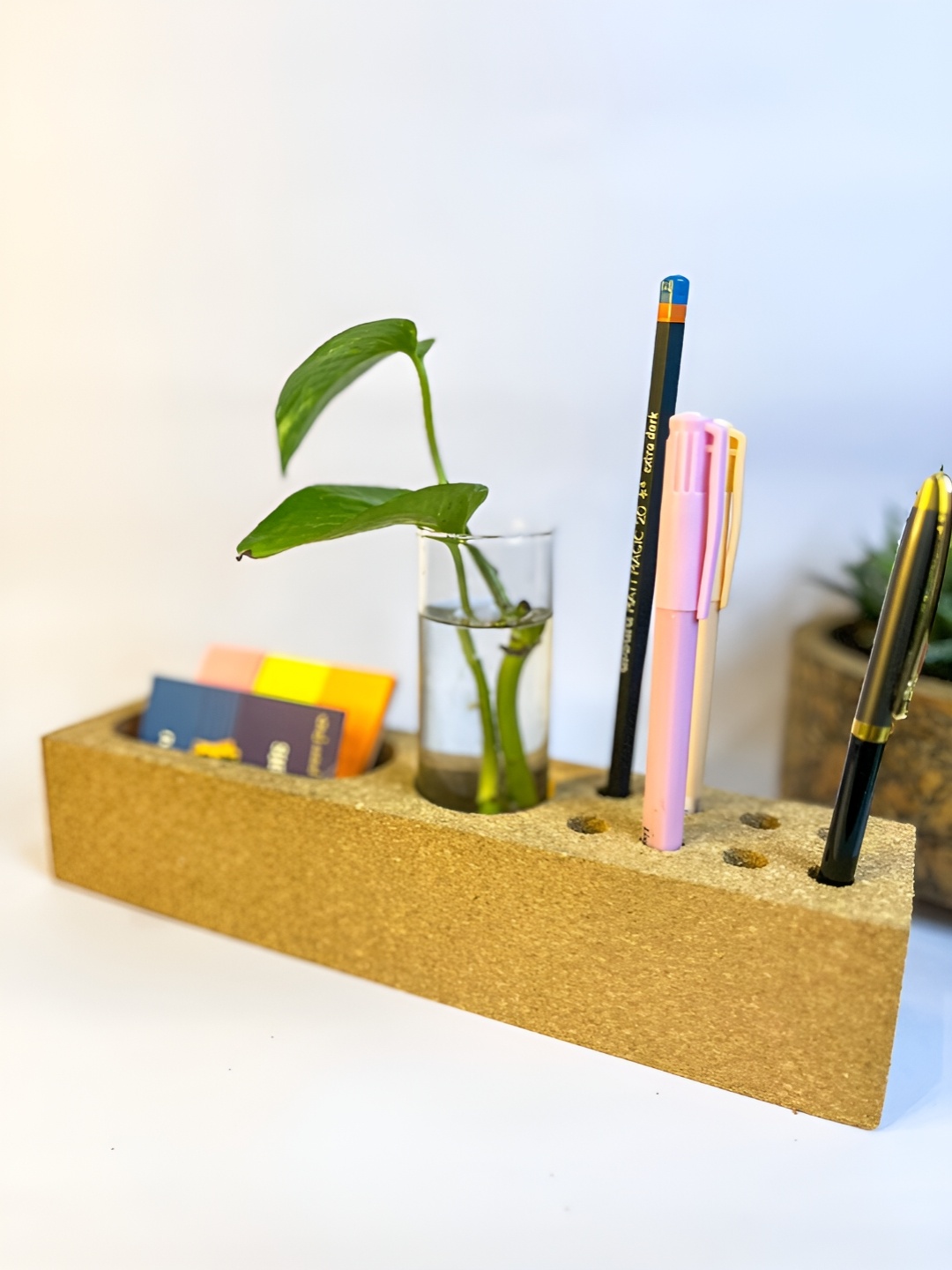 

Raw Yarns Beige Cork Pen Stand Planter With Testube