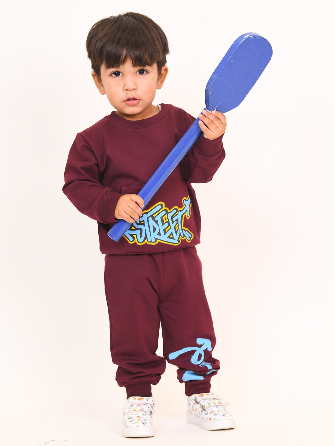 

Little Carrot Boys Printed Pure Cotton T-shirt With Trousers, Burgundy