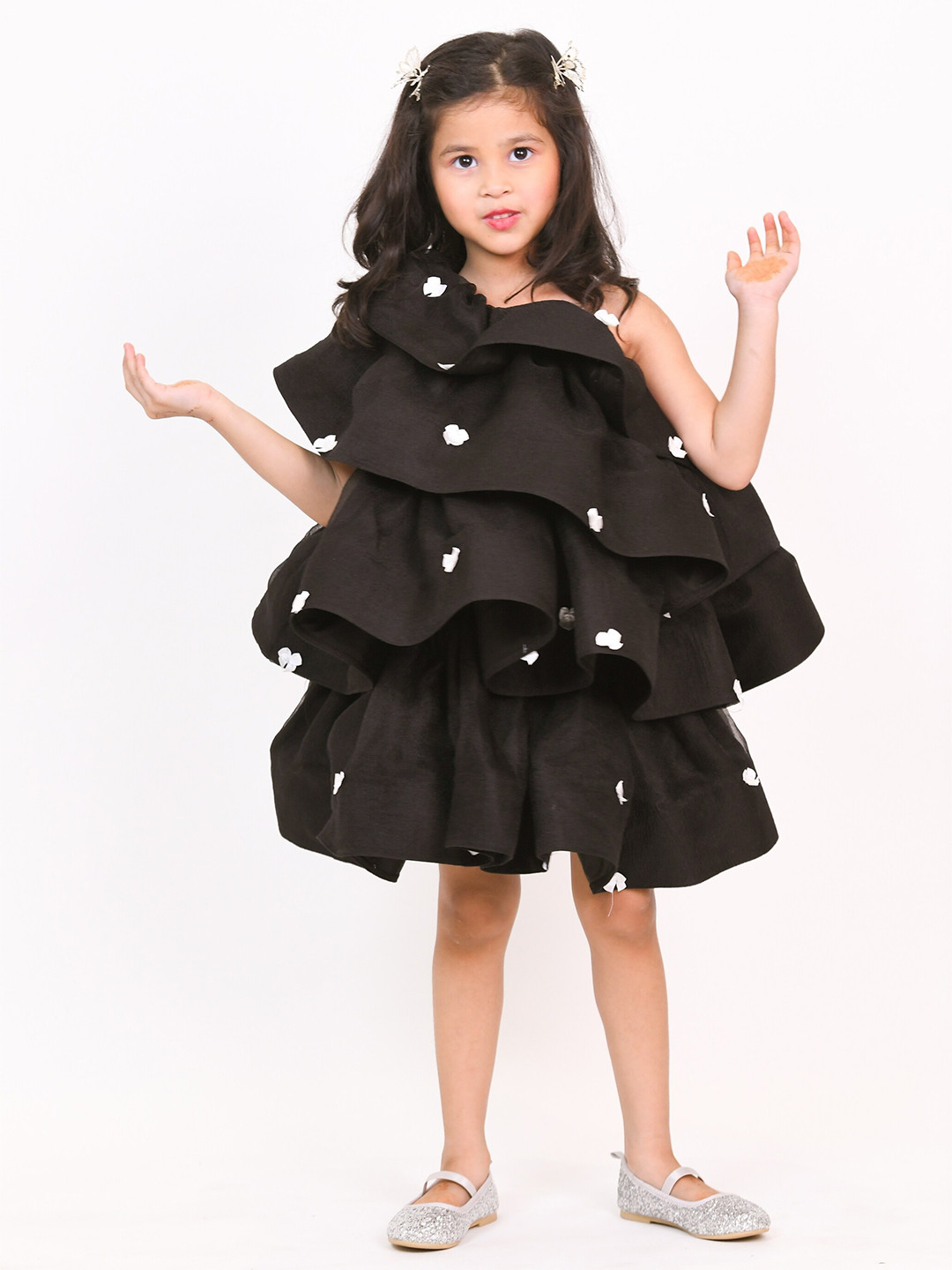 

Little Carrot Girls One Shoulder Ruffled Fit & Flare Dress, Black