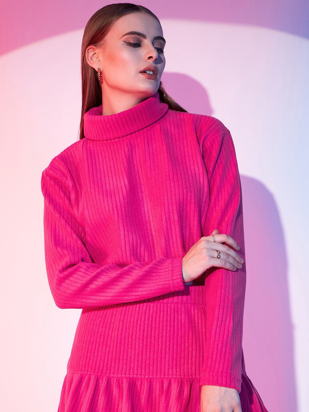 

STREET 9 Turtle Neck Crop Top, Fuchsia