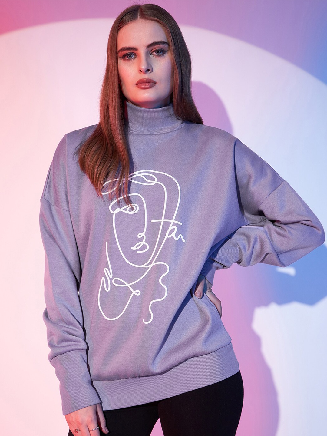 

STREET 9 Lavender & White Graphic Printed Fleece Pullover Sweatshirt