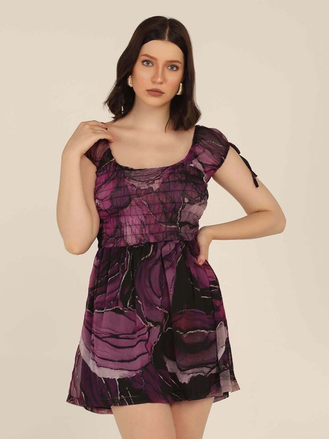 

STARIN Floral Printed Fit & Flare Mini Dress, Purple