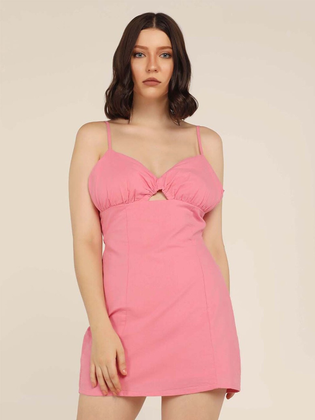 

STARIN Shoulder Straps Cotton Sheath Mini Dress, Pink