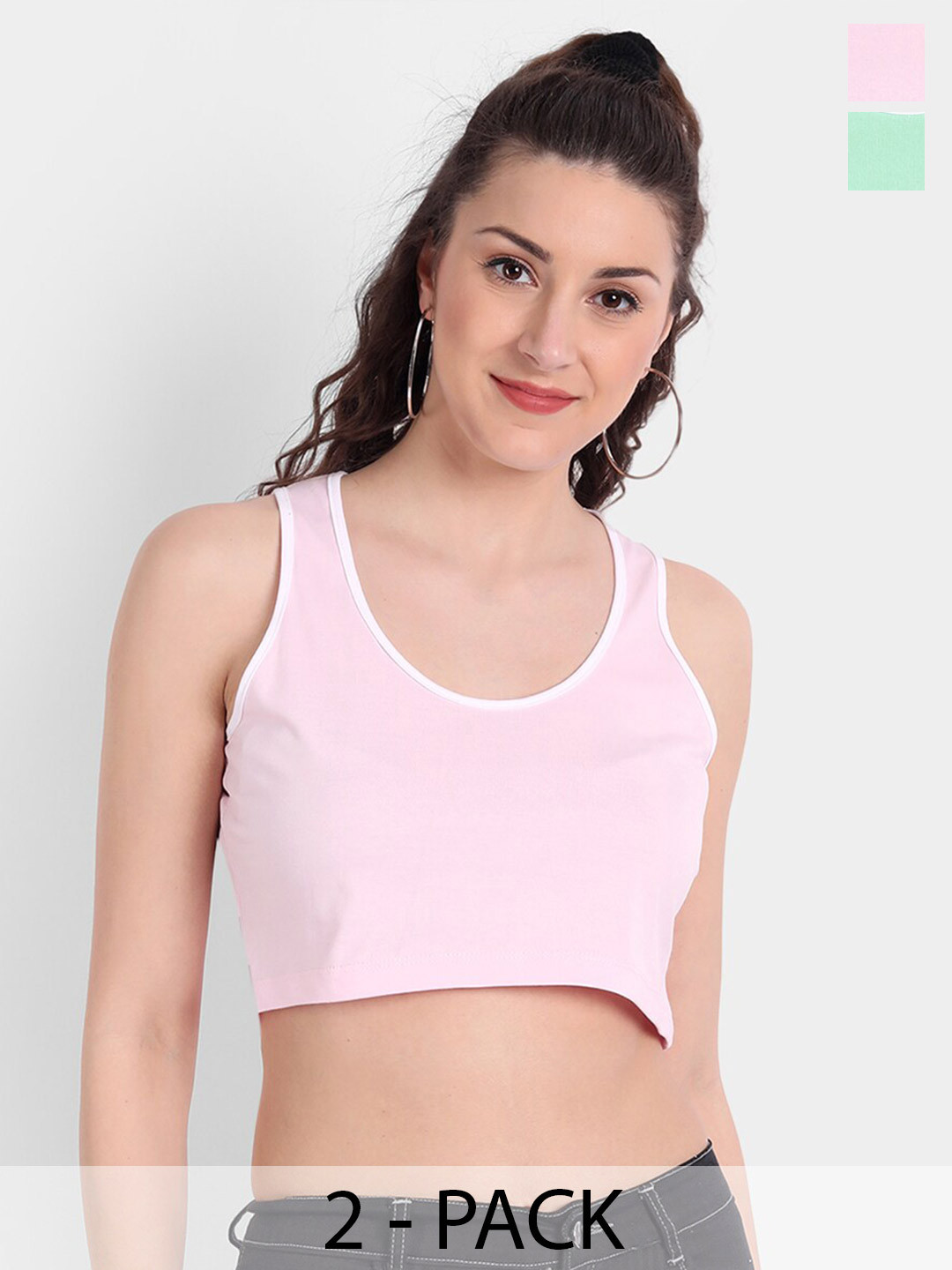 

COLOR CAPITAL Pack Of 2 Sleeveless Cotton Crop Tank Top, Pink