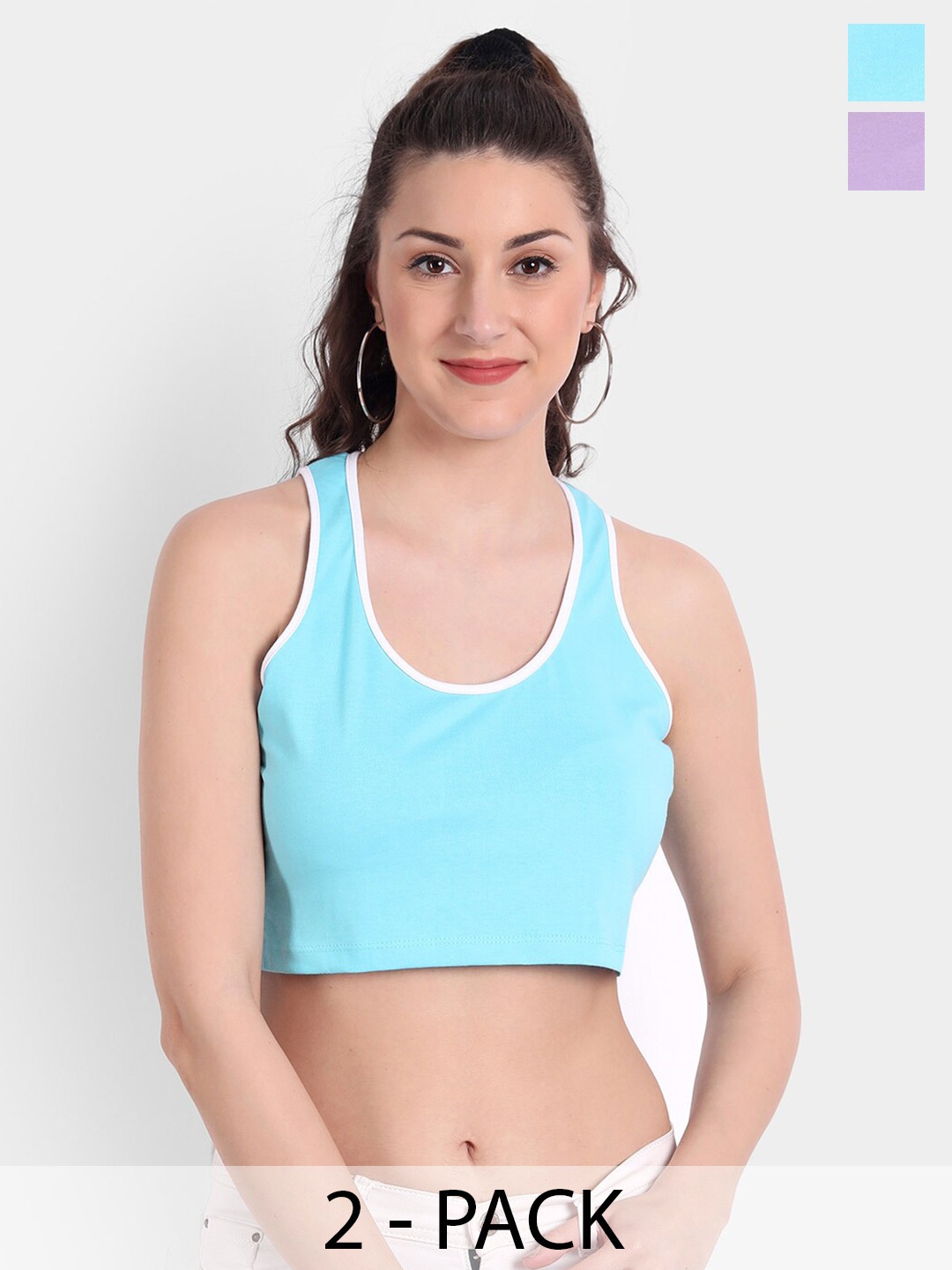 

COLOR CAPITAL Pack Of 2 Cotton Tank Crop Top, Blue